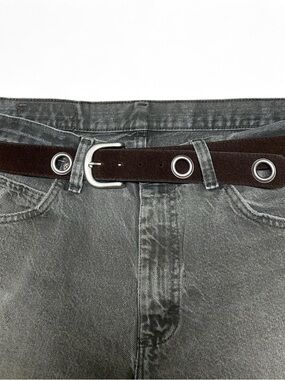 Vintage brown and silver ring  faux suede leather belt